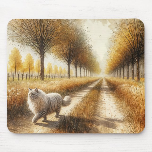 Alfombrilla De Ratón Gato de otoño caminando por la calle sucia (Frente)