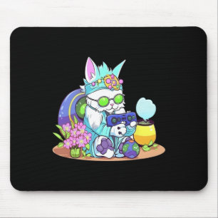 Alfombrilla De Ratón Gato de Pascua Conejo Divertido Jugador Videojuego