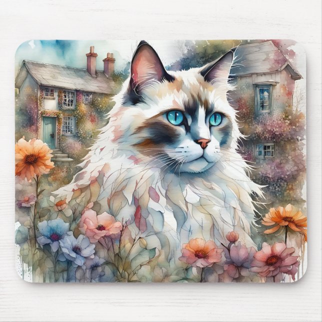 Alfombrilla De Ratón Gato de Ragdoll en un jardín inglés (Frente)