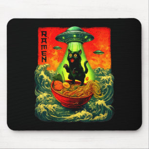 Alfombrilla De Ratón Gato de ramen alienígena Ufo arte retro japonés re