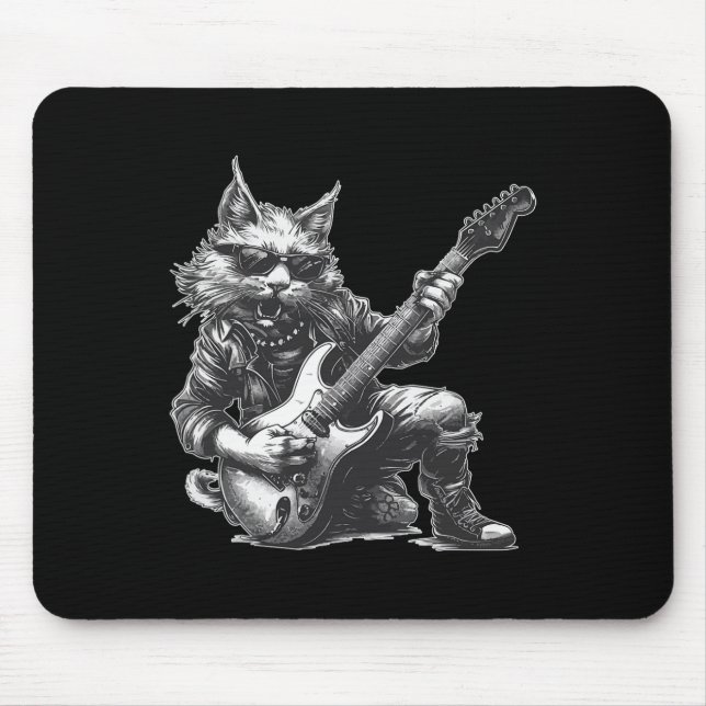 Alfombrilla De Ratón Gato de rock tocando guitarra Gracioso (Frente)