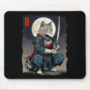 Alfombrilla De Ratón Gato de Samurai Gato japonés luchador contra la lu
