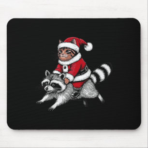 Alfombrilla De Ratón Gato de Santa montando a un mapache Navidad Hombre