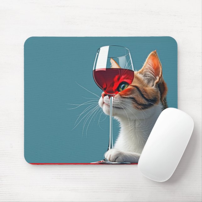 Alfombrilla De Ratón Gato de Tabby con vidrio de vino rojo (Con ratón)
