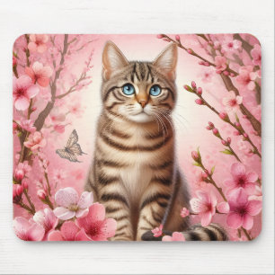 Alfombrilla De Ratón Gato de Tabby Gato Gatito japonés Flor de cerezo G