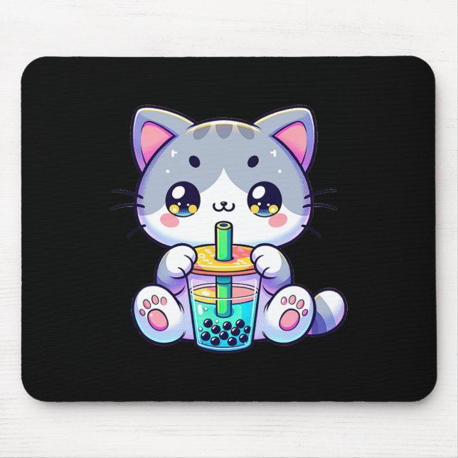 Alfombrilla De Ratón Gato de té de burbuja de Kawaii japonés de gatito  (Frente)