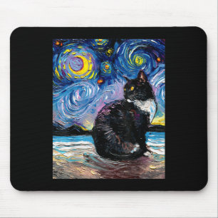 Alfombrilla De Ratón Gato De Tuxedo En La Playa De La Noche Estelar Imp