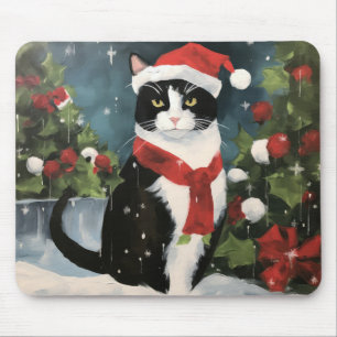 Alfombrilla De Ratón Gato de Tuxedo en Navidades de nieve