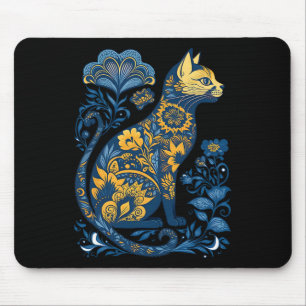 Alfombrilla De Ratón Gato de Ucrania Floral Vintage Bandera ucraniana y