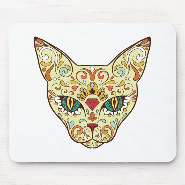 Alfombrilla De Ratón Gato del cráneo del azúcar - diseño del tatuaje (Frente)