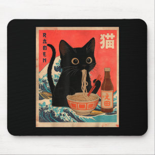 Alfombrilla De Ratón Gato Divertido Comiendo Ramen Gato Japonés Antiguo