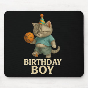 Alfombrilla De Ratón Gato divertido de cumpleaños jugando baloncesto –
