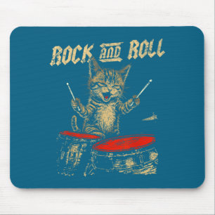 Alfombrilla De Ratón Gato Divertido De Rock And Roll Tocando Tambor Par
