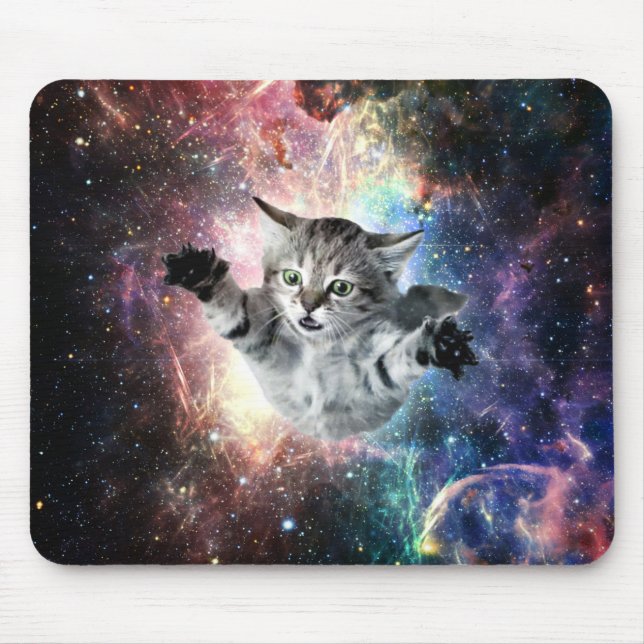 Alfombrilla De Ratón Gato divertido en el espacio (Frente)
