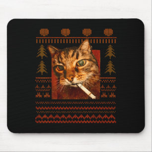 Alfombrilla De Ratón Gato Divertido Fumando Meme Navidad Feo Para Hombr