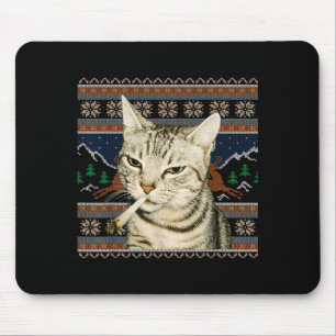 Alfombrilla De Ratón Gato Divertido Fumando Meme Navidad Suéter Feo Gat
