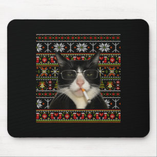 Alfombrilla De Ratón Gato Divertido Fumando Meme Navidad Suéter Feo Gat
