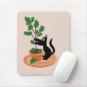Alfombrilla De Ratón Gato Divertido Higuera Árbol Plantas En Maceta Dib