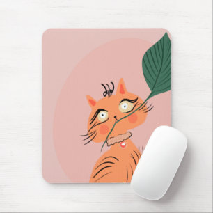 Alfombrilla De Ratón Gato divertido hoja de planta dibujo animado