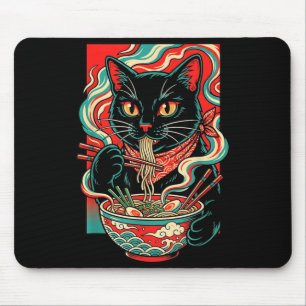 Alfombrilla De Ratón Gato Divertido Ramen Gráfico Japonés Kawaii Retro