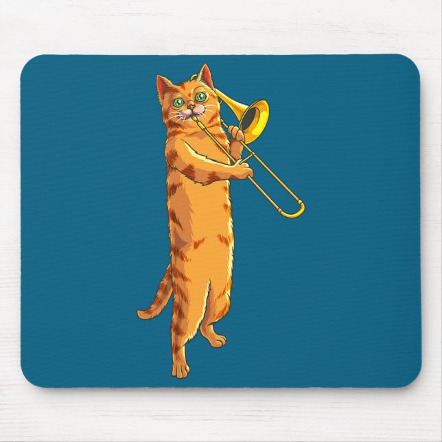 Alfombrilla De Ratón Gato Divertido Tocando Trombón Regalo Gato Fresco  (Frente)