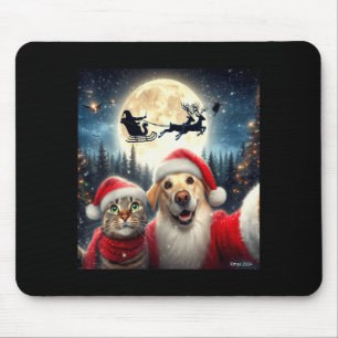 Alfombrilla De Ratón Gato Divertido Y Perro Selfie Con Santa Claus Navi