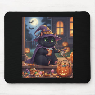 Alfombrilla De Ratón Gato Divertido Y Ratón Lindo Calabaza De Halloween
