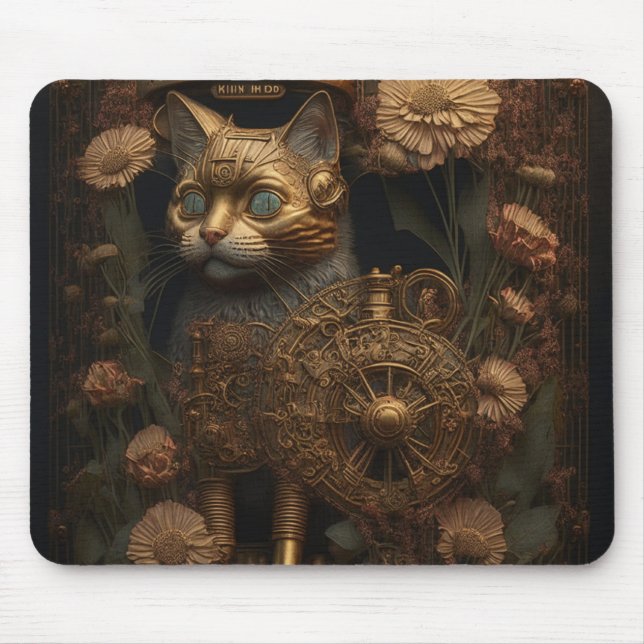 Alfombrilla De Ratón Gato dorado gótico steampunk (Frente)