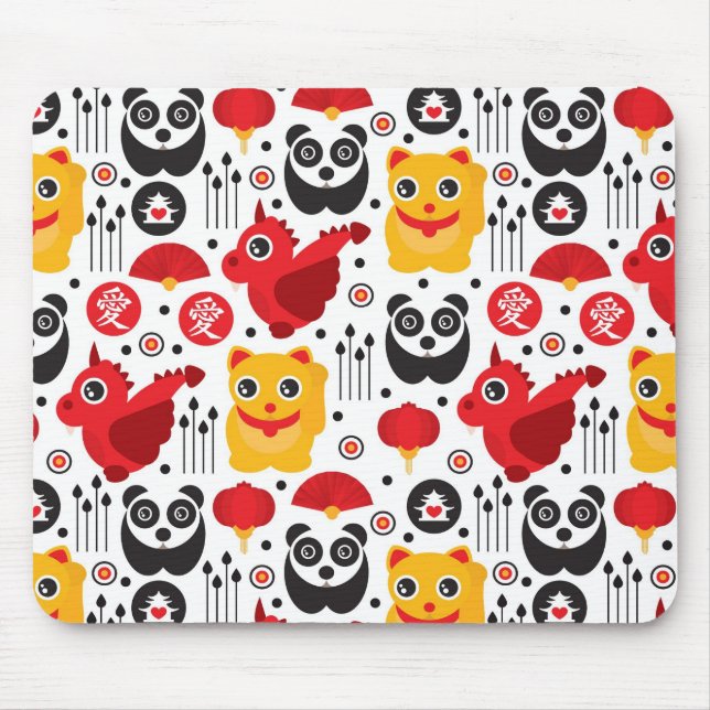 Alfombrilla De Ratón Gato, dragón, y panda afortunados de China (Frente)