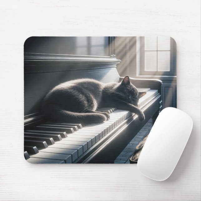 Alfombrilla De Ratón Gato durmiendo en un teclado de piano (Con ratón)