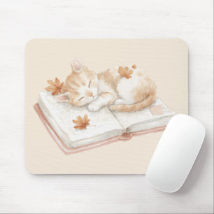 Alfombrilla De Ratón Gato durmiendo sobre un libro