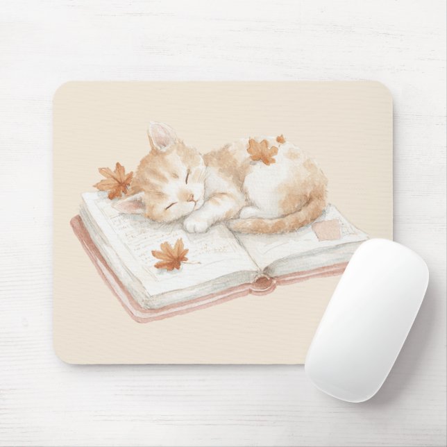 Alfombrilla De Ratón Gato durmiendo sobre un libro (Con ratón)