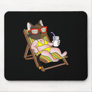 Alfombrilla De Ratón Gato En Bikini En Silla De Playa Bebiendo