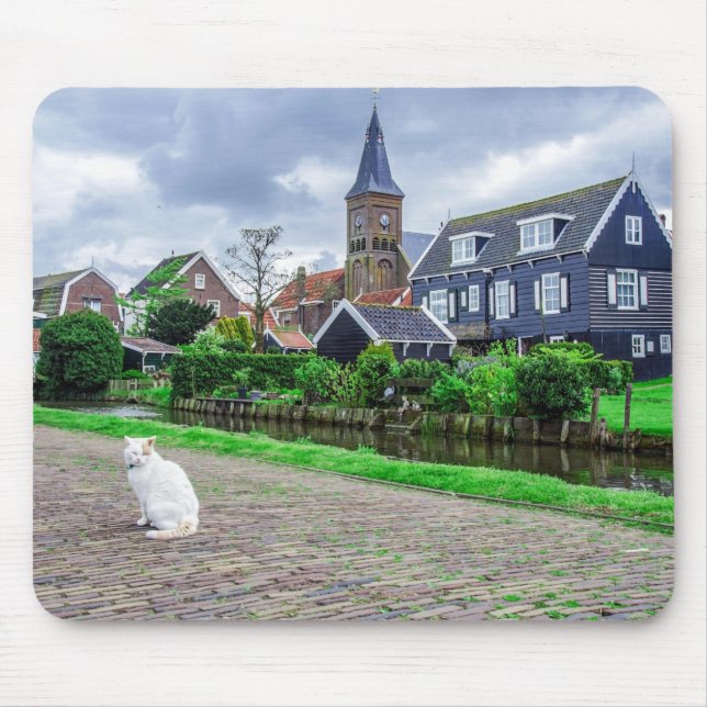 Alfombrilla De Ratón Gato en el pueblo pesquero tradicional (Frente)