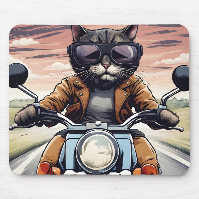 Alfombrilla De Ratón Gato en moto (Frente)