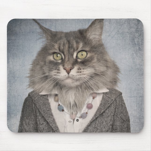 Alfombrilla De Ratón Gato en ropa (Frente)