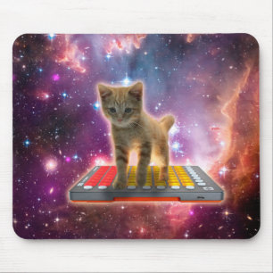 Alfombrilla De Ratón Gato en sintetizadores en el espacio
