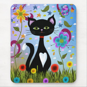 Alfombrilla De Ratón Gato en un jardín arte abstracto