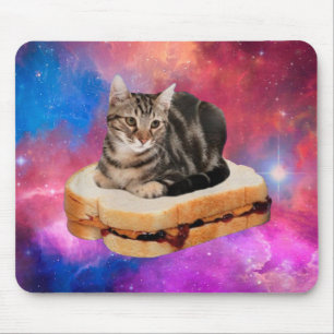 Alfombrilla De Ratón Gato en un pan volando en el espacio