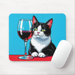 Alfombrilla De Ratón Gato Esmoquin con Vino Tinto