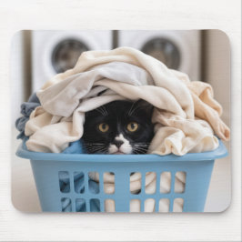 Alfombrilla De Ratón Gato Esmoquin Escondiéndose en la Cesta de Ropa