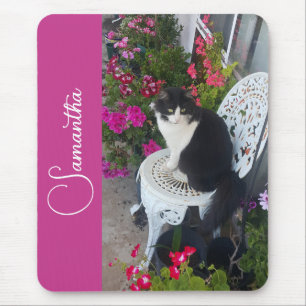 Alfombrilla De Ratón Gato esmoquin Gatos y flores Chicas Nombre Rosa os