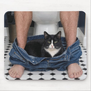 Alfombrilla De Ratón Gato esmoquin momento divertido en el baño