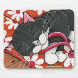 Alfombrilla De Ratón Gato feliz del smoking dormido en los flips-flopes