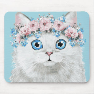 Alfombrilla De Ratón Gato floral blanco dulce