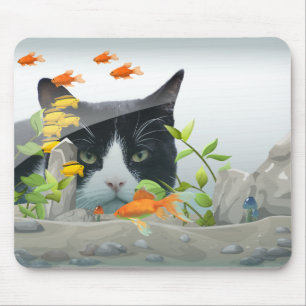 Alfombrilla De Ratón Gato fotográfico personalizado mirando en un tanqu