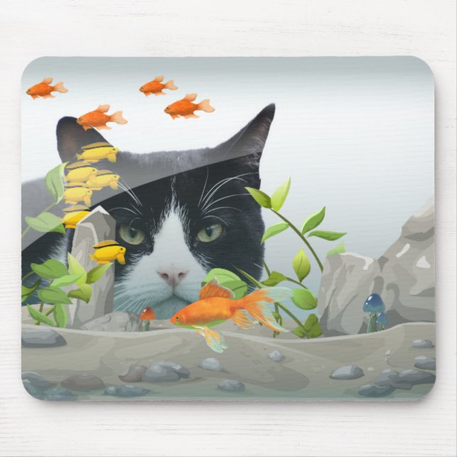 Alfombrilla De Ratón Gato fotográfico personalizado mirando en un tanqu (Frente)