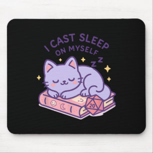 Alfombrilla De Ratón Gato friki jugador de Rpg durmiendo dados D20 para