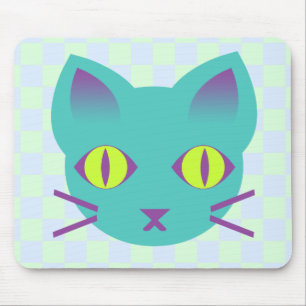 Alfombrilla De Ratón Gato gatito anime Kawaii cuadros azules y verdes