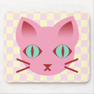 Alfombrilla De Ratón Gato gatito anime kawaii cuadros rosa y amarillo